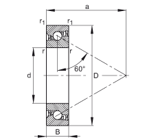 推力角接觸球軸承 BSB030062-2RS-T, 單向，接觸角 a = 60°，限制公差，兩側(cè)唇密封