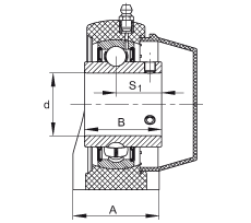 直立式軸承座單元 RASEY50-TV-VA, 塑料軸承座，內(nèi)圈帶平頭螺釘?shù)耐馇蛎媲蜉S承，耐腐蝕設(shè)計(jì)，R密封
