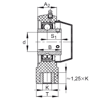 吊裝式軸承座單元 RHEY30-TV-VA, 塑料軸承座，內(nèi)圈帶平頭螺釘?shù)耐馇蛎媲蜉S承，耐腐蝕設(shè)計，R 型密封