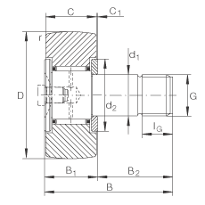 螺栓型滾輪 KR16, 軸向引導(dǎo)，兩側(cè)間隙密封
