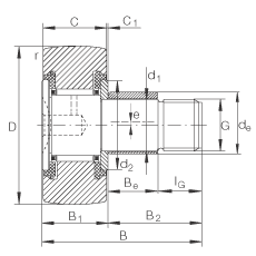 螺栓型滾輪 KRE19-PP, 軸向引導，帶偏心鎖圈，兩側用塑料推力平墊圈