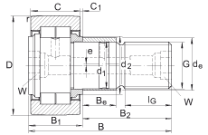 螺栓型滾輪 NUKRE62, 軸向引導(dǎo)，滿裝圓柱滾子，帶偏心擋圈，兩側(cè)迷宮密封