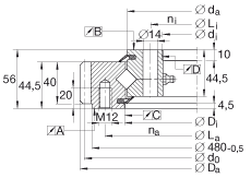 交叉滾子軸承 XSA140414-N, 標(biāo)準(zhǔn)系列 14， 外部的齒輪齒，兩側(cè)唇密封