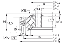 交叉滾子軸承 XSU141094, 標(biāo)準(zhǔn)系列 14， 無齒輪齒，兩側(cè)唇密封
