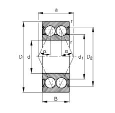 角接觸球軸承 3816-B-2Z-TVH, 雙列，雙側間隙密封，接觸角 α = 25°