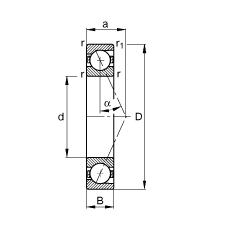 主軸軸承 B71930-E-T-P4S, 調(diào)節(jié)，成對或單元安裝，接觸角 α = 25°，限制公差