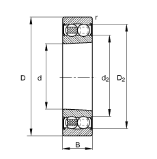 自調心球軸承 2206-K-2RS-TVH-C3, 根據(jù) DIN 630 標準的主要尺寸, 錐孔，錐度 1:12，兩側唇密封