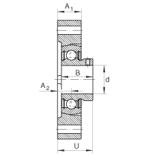 軸承座單元 FLCTEY35, 帶兩個(gè)螺栓孔的法蘭的軸承座單元，鑄鐵， 內(nèi)圈帶平頭螺釘， P 型密封，無再潤滑結(jié)構(gòu)
