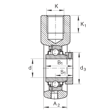 吊裝式軸承座單元 RHE30, 鑄鐵軸承座，帶偏心鎖圈的外球面球軸承，R 密封