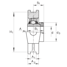 吊裝式軸承座單元 TTUE30, 鑄鐵軸承座，帶偏心鎖圈的外球面球軸承，T 型密封