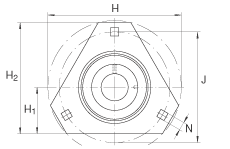軸承座單元 RRTR30, 帶三個螺栓孔的法蘭的軸承座單元，沖壓鋼板，偏心鎖圈，R型密封