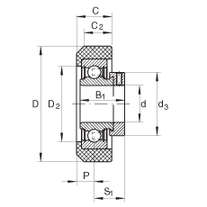 外球面球軸承 RCRA20/46-FA106, 帶橡膠插入件，偏心鎖圈定位， 兩側(cè) P 型密封