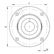 軸承座單元 RMEO100, 帶四個螺栓孔的法蘭的軸承座單元，鑄鐵，定心凸出物，偏心鎖圈，系列 63，R密封