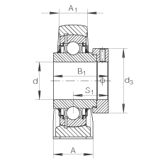 直立式軸承座單元 LASE50-N, 鑄鐵軸承座，帶偏心鎖圈的外球面球軸承，L 型密封