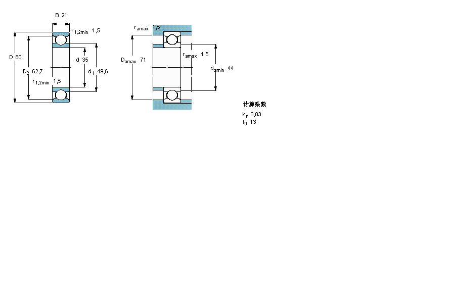 SKF 深溝球軸承, 單列, 無密封件6307樣本圖片