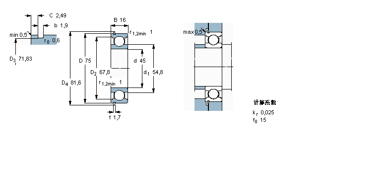 SKF 深溝球軸承, 單列，帶止動(dòng)環(huán)槽, 無(wú)密封件6009NR樣本圖片