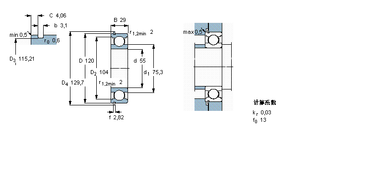 SKF 深溝球軸承, 單列，帶止動環(huán)槽, 無密封件6311N樣本圖片