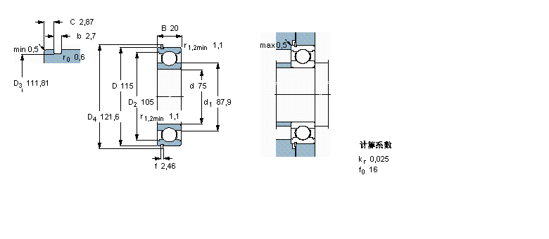SKF 深溝球軸承, 單列，帶止動(dòng)環(huán)槽, 無(wú)密封件6015NR樣本圖片