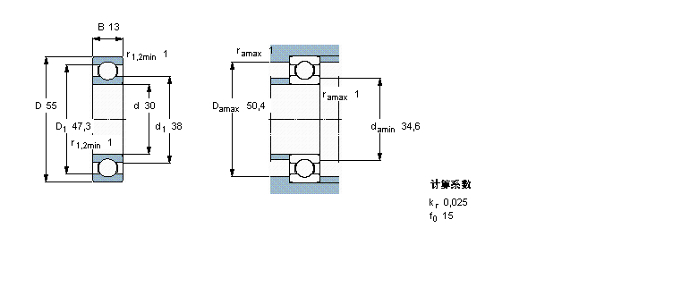 SKF 深溝球軸承, 單列，不銹鋼, 無密封件W6006樣本圖片