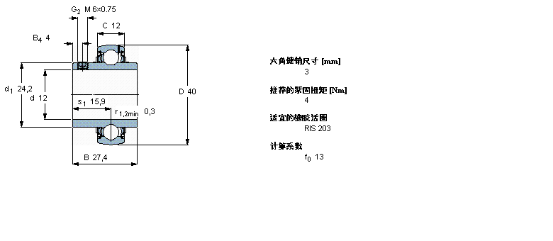 SKF Y-軸承, 帶平頭螺釘鎖定的, YAR 2-2FYAR203/12-2F樣本圖片