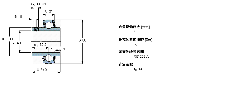 SKF Y-軸承, 帶平頭螺釘鎖定的, YAR 2-2FYAR208-2F樣本圖片
