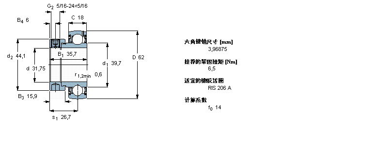 SKF Y-型立式軸承座單元, 沖壓鋼軸承座，偏心鎖緊定軸環(huán), 英制軸承YET206-104樣本圖片