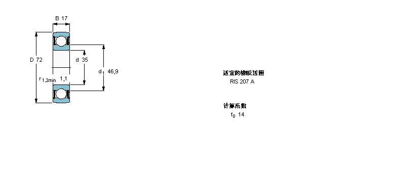 SKF Y-軸承, 帶標(biāo)準(zhǔn)內(nèi)圈的1726207-2RS1樣本圖片