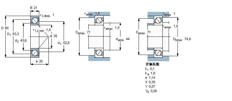 SKF 角接觸球軸承, 單列7307BEP樣本圖片