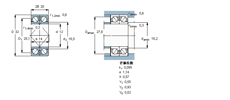 SKF 角接觸球軸承, 單列，用于配對安裝, 面對面配對2×7201BEGAP樣本圖片