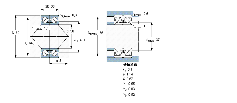 SKF 角接觸球軸承, 單列，用于配對安裝, 背對背配對2×7306BEGBP樣本圖片