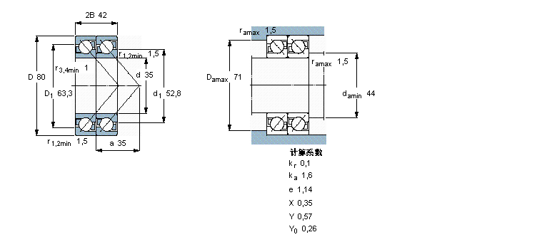 SKF 角接觸球軸承, 單列，用于配對(duì)安裝, 面對(duì)面配對(duì)2×7307BECBP樣本圖片