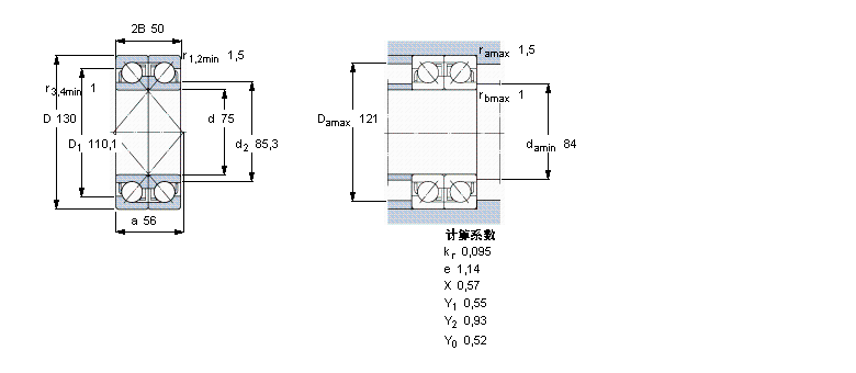 SKF 角接觸球軸承, 單列，用于配對(duì)安裝, 面對(duì)面配對(duì)2×7215BECBJ樣本圖片