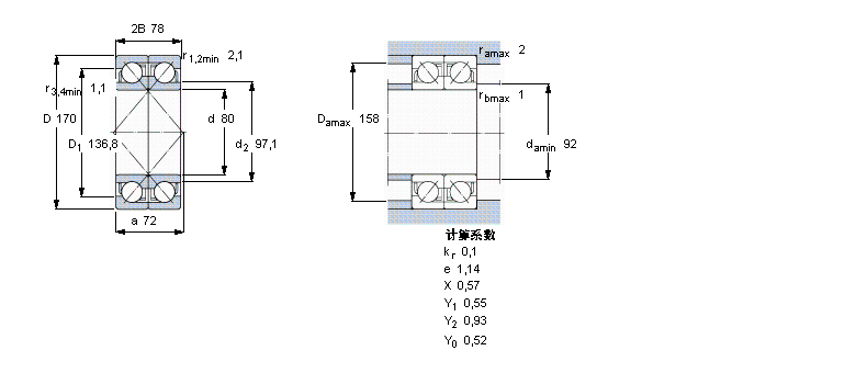 SKF 角接觸球軸承, 單列，用于配對(duì)安裝, 面對(duì)面配對(duì)2×7316BEGAY樣本圖片
