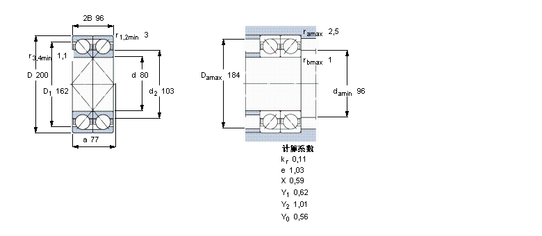 SKF 角接觸球軸承, 單列，用于配對安裝, 面對面配對2×7416GAM樣本圖片
