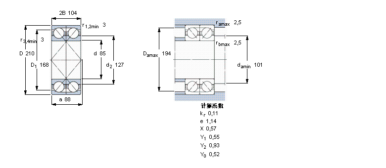 SKF 角接觸球軸承, 單列，用于配對安裝, 面對面配對2×7417BAGAMC樣本圖片