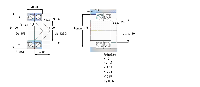 SKF 角接觸球軸承, 單列，用于配對安裝, 前后配對2×7318BEGAY樣本圖片