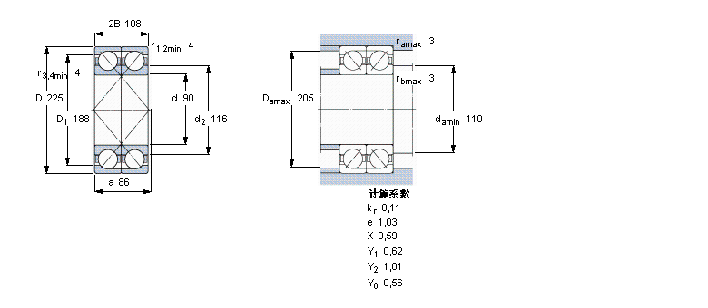 SKF 角接觸球軸承, 單列，用于配對(duì)安裝, 面對(duì)面配對(duì)2×7418GAM樣本圖片