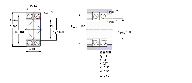 SKF 角接觸球軸承, 單列，用于配對安裝, 面對面配對2×7319BEGAY樣本圖片