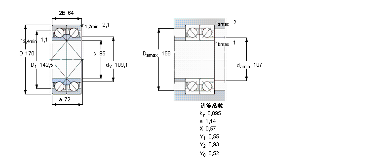 SKF 角接觸球軸承, 單列，用于配對(duì)安裝, 面對(duì)面配對(duì)2×7219BECBY樣本圖片