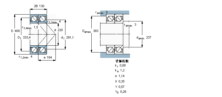 SKF 角接觸球軸承, 單列，用于配對(duì)安裝, 前后配對(duì)2×7244BCBM樣本圖片