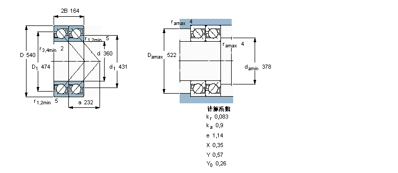 SKF 角接觸球軸承, 單列，用于配對安裝, 前后配對2×7072BGM樣本圖片