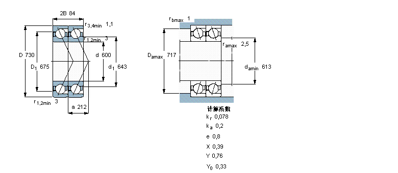 SKF 角接觸球軸承, 單列，用于配對安裝, 前后配對2×708/600AGMB樣本圖片