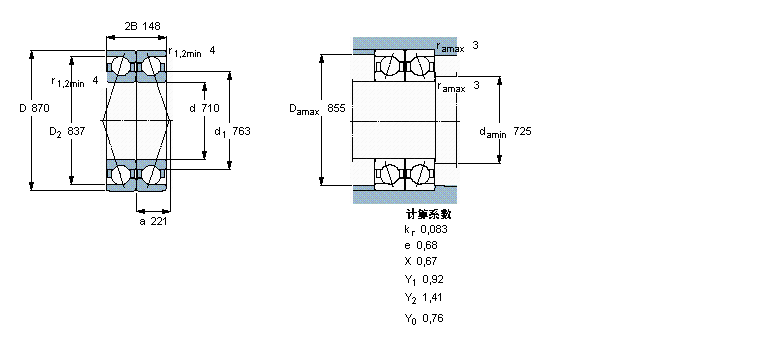 SKF 角接觸球軸承, 單列，用于配對安裝, 背對背配對2×718/710ACGMB樣本圖片