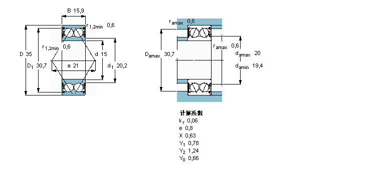 SKF 角接觸球軸承, 雙列, 兩面密封件3202A-2RS1TN9/MT33樣本圖片