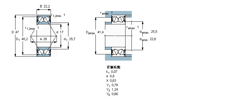 SKF 角接觸球軸承, 雙列, 兩面密封件3303A-2RS1TN9/MT33樣本圖片