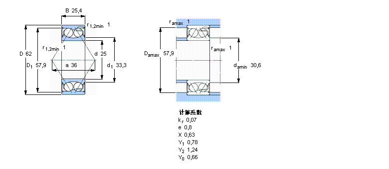 SKF 角接觸球軸承, 雙列, 兩面密封件5305E-2RS1樣本圖片