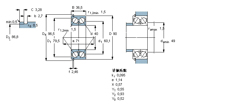 SKF 角接觸球軸承, 雙列, 無密封件, 于外圈的帶止動槽, 兩部份內(nèi)圈3308DNRCBM樣本圖片