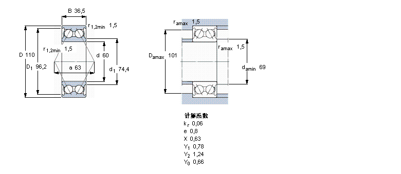 SKF 角接觸球軸承, 雙列, 無密封件3212A樣本圖片