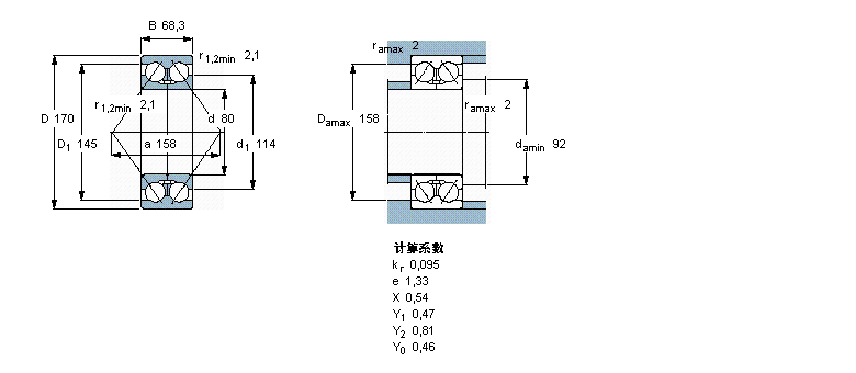 SKF 角接觸球軸承, 雙列, 無(wú)密封件, 兩部份內(nèi)圈3316DMA樣本圖片