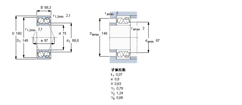 SKF 角接觸球軸承, 雙列, 無密封件5315E樣本圖片